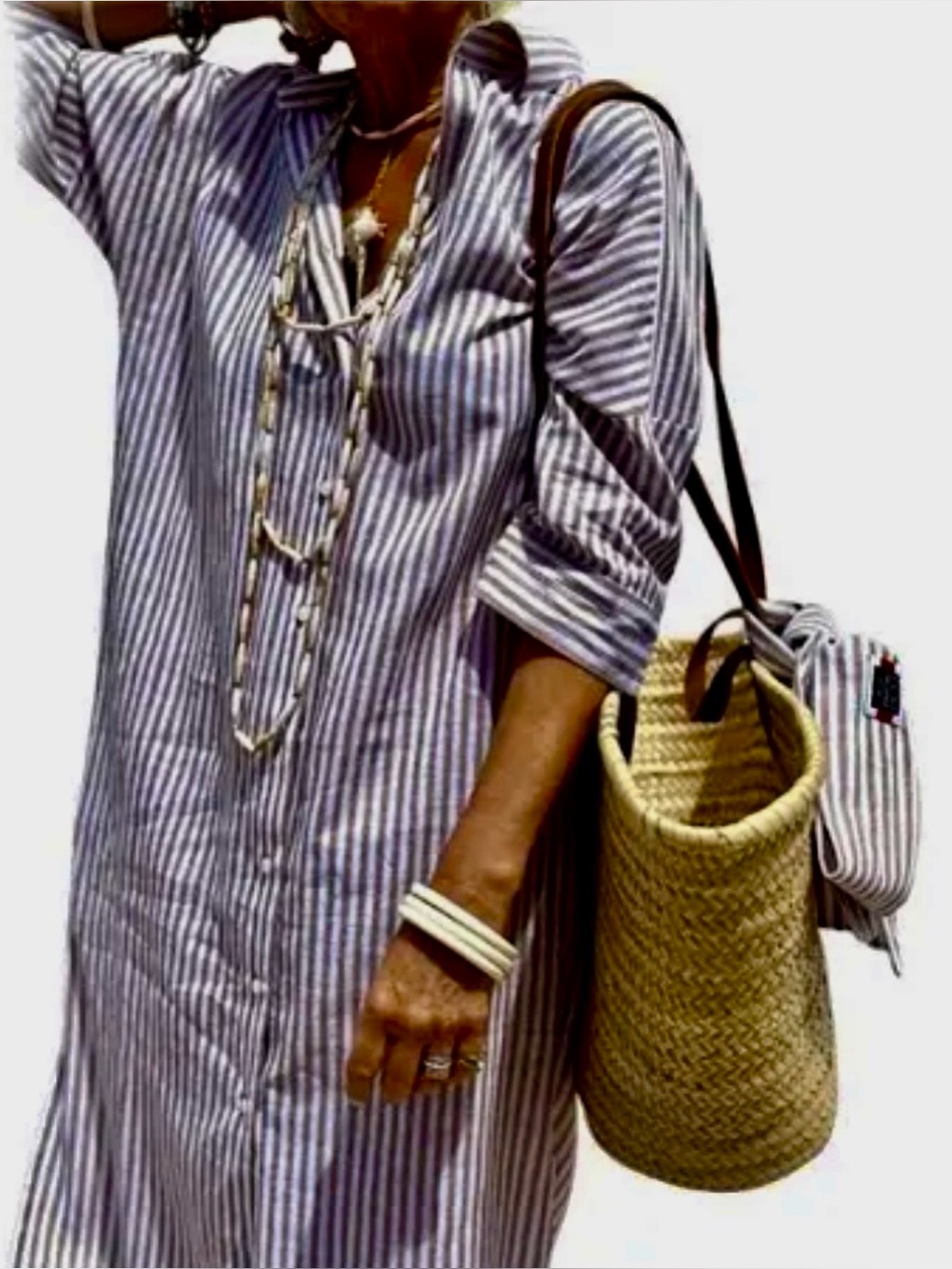 Part Two 💯 % Linen Striped Long Sleeve Button-Front Maxi Dress - Black/ White